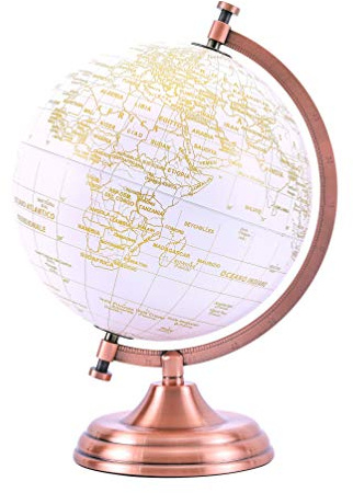 Exerz 20cm Mappamondo Colore Dorato Metallizzato (Italiano) - Libro degli ospiti di matrimonio - Decorazione Educativa, Geografica - Arco E Base In Metallo, Rivestito In Colore Dorato