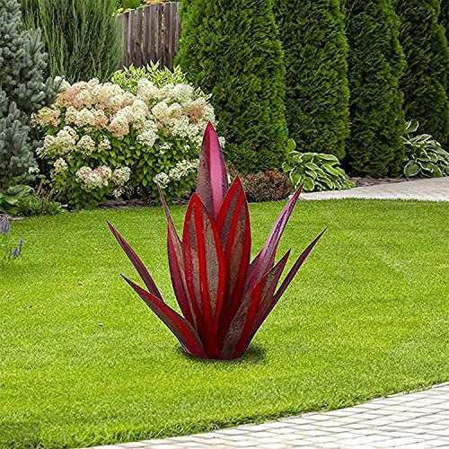 EATAN DIY Metal Agave Plante, Decor de la Maison Tequila, Jardin extérieur Sculptures rustiques et Statues Décoration pour Jardin, Yard, Étang, Rouge, 27cm (Size : 65cm)