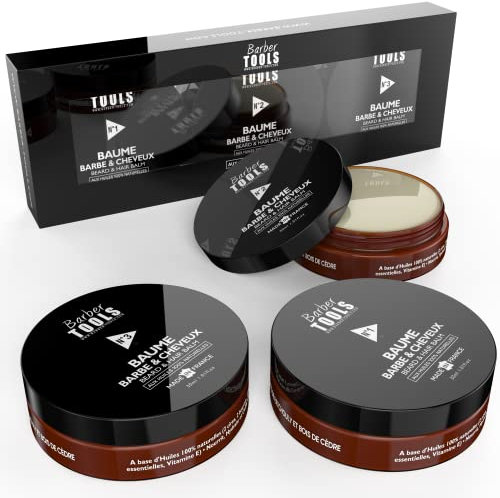 Kit di 3 balsamo per la barba | N°1/2/3 | 3X30ml con oli naturali al 100% - MADE IN FRANCE- Nutre, idrata, struttura. Con 2 cere, 2 burri, 5 oli vegetali, 2 oli essenziali, Vitamina E - BARBER TOOLS