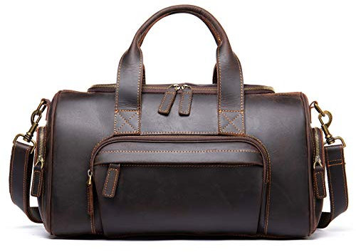 Klassische Sporttasche für Männer Frauen, Herren Vintage Echtes Leder Reisen Duffle Weekender Overnight Tote Bag Gepäck Carryon Schulter Crossbody Handtasche Gym Sport Sporttasche Fitness Wochenendtas