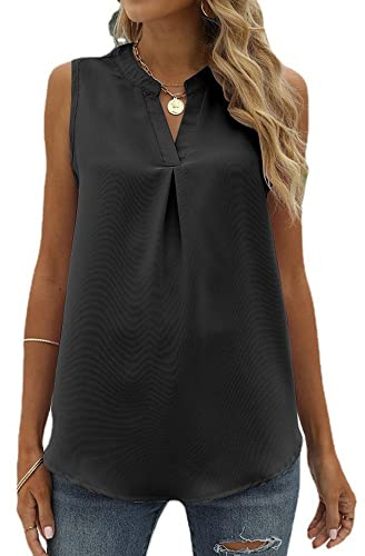 Coloody Mujer Camisetas Sin Mangas con Cuello en V Blusa sin Mangas Camisas Mangas Cortas Color sólido Casuales sin Mangas Blusa Shirts Tops-Negro-M