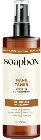 Soapbox Mane Tamer, Leave-In Conditioner Spray to Tame Frizz, Smooth Fly Aways, Hydrate, Add Shine & Detangle Dry, Damaged Hair, Paraben Free, Vegan (8oz)