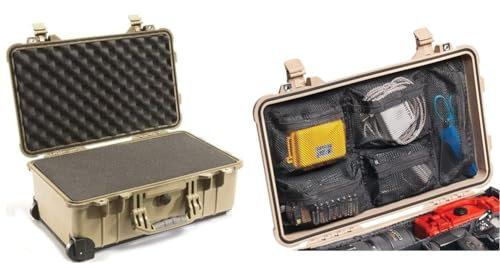 PELI 1510 Carry-On Transport Case, IP67 Watertight and Dustproof, 52L Capacity, Made in Germany, with Customisable Foam Insert, Desert Tan & 1519 ORGANIZADOR P.1510