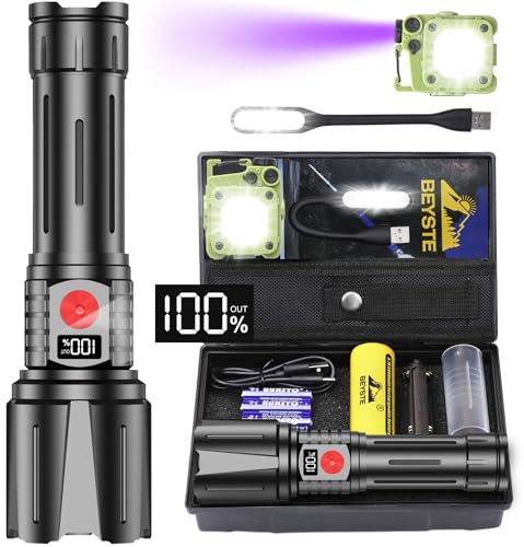 BEYSTE Taschenlampe LED Aufladbar 1000000 Lumen, LED Taschenlampe Extrem Hell Militärische, Sehr Helle Akku Taschenlampe USB C, Starke Taktische Taschenlampe Wasserdicht For Outdoor NotfäLle