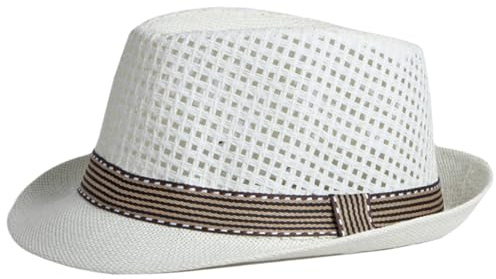 Halm fedora hattar för män, kubansk hatt andas strukturerade halm fedora hattar med svettabsorberande foder rustik förpackningsbara fedora hattar för män, beige