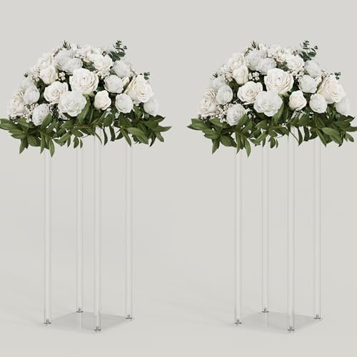 TEKXYZ Acrylic Centerpiece Stand, 2 Pcs 60 CM Tall Flower Stand, Column Wedding Centerpieces, Flower Stand for Wedding Event Party Props, Home Decor, Table