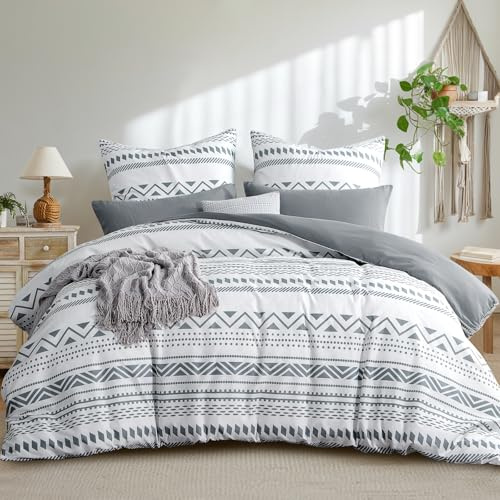 Aisbo Sängkläder 200 x 220, 3 delar – påslakan – sängkläder 220 x 200 cm, bohemiskt grått mönster med 2 örngott 80 x 80 cm, mikrofiber påslakan med dragkedja, strykfritt och mjukt