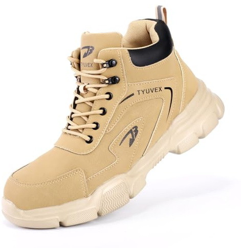 TYUVEX Botas de seguridad para hombre y mujer, botas de trabajo, impermeables, con puntera de acero, ligeras, cómodas, zapatillas de seguridad antideslizantes, Khaki, 42 2/3 EU