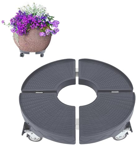 FIVMEN Rullo per piante rotondo, 39-52 cm, regolabile, per esterni, portata 300 kg, con ruote girevoli a 360°, vaso per piante, sottovaso con ruote, colore grigio