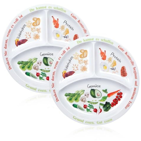 Yuecda Platos de control de porciones para una dieta equilibrada - Platos saludables para adultos y adolescentes - Divisiones de melamina - Pérdida de peso