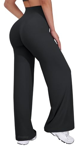 VOYJOY Straight Leggings Bottoms Wide Leg Pants for Women 29/ 31.5/33/35 High Waist Stretch Casual Sweatpants Black