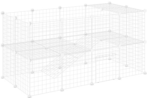 PawHut Valla Metálica para Mascotas de 36 Paneles 146x73x73 cm, Blanco