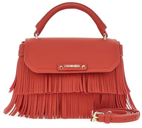 CAFèNOIR - Borsa a Mano da Donna in Similpelle con Frange e Pattina Decorativa, Logo in Metallo Frontale e Tracolla Removibile, Taschino con Zip Interna