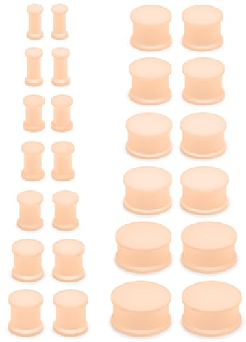 Pexveiuu 8G-25mm Flesh Skin Tone Solid Slicone Gauges Tunnel Plug Ear Double Flare Rubber Plastic Gauges Tunnel Earring Stretching Kit Women Men 8G 6G 4G 2G 0G 00G 12mm 14mm 16mm 18mm 20mm 22mm 25mm