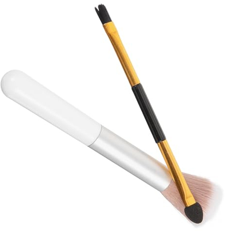 HONMEET 2 pièces Pinceaux Maquillage Double-extrémité pour Yeux et Highlighter Brosse Cosmétique Fibres Souples Outil Maquillage Femme Multifonction