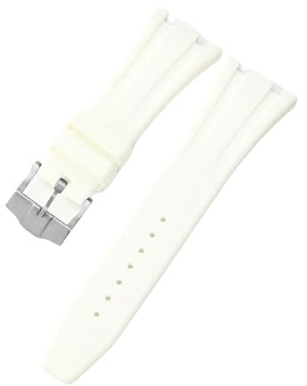 ROUHO Bracelet de Montre Silicone Imperméable, Accessoires Remplacement Réglable Boucle Ardillon pour Audemars Piguet Royal Oak Casio G-Shock GA-2100-Blanc + Argent Boucle 26mm