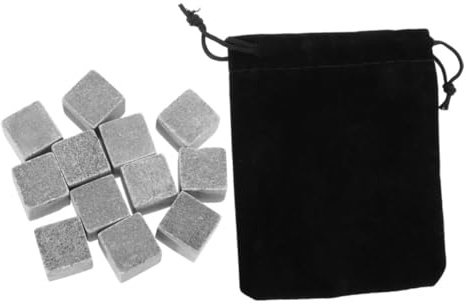 GARVALON Set 12 Pezzi Pietre per Raffreddamento Whisky in Marmo Riutilizzabili Sacchetto in Velluto Cubetti Ghiaccio per Vino e Bevande Accessorio Bar per Feste e Casa