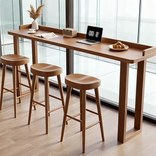 Massivträ Bartabell, Industriella Rektangulära Pubbord, Smala Bistrobord med Levande Kant för Måltider och Frukost, Perfekt för Måltider och Underhållning, Utan Stol(Brown,180x40x105cm/71x16x41in)