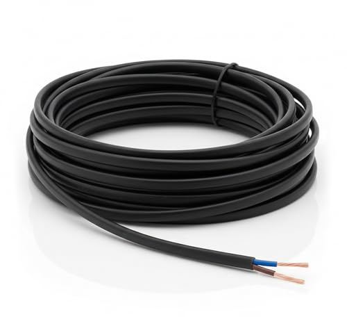 LampStation 2192Y 2 Core Flat Flex Cable 0.5mm Black Lamp Wire 1 Metre | BASEC approved H03VVH2-F, PVC sheathed stranded copper, 240V 3 Amp, for table lighting, pendants and light appliances