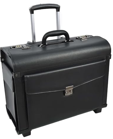 Divergent Retail Maletín piloto de piel sintética con 2 ruedas, bolsa de cabina ligera de negocios, color negro Saunders