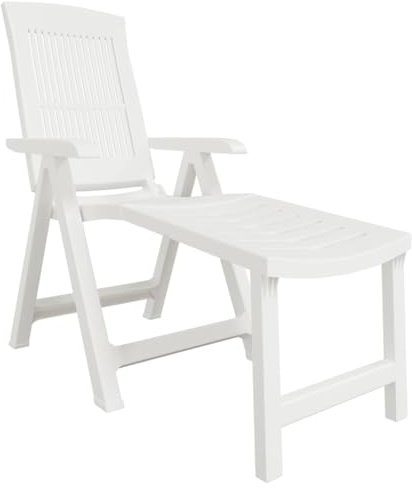 QJBSAVVA Chaise Longue de Jardin en Plastique Blanc, Transat Pliable avec Dossier Réglable 5 Positions, Bain de Soleil pour Extérieur, Terrasse et Balcon, 60 x 155 x 80 cm