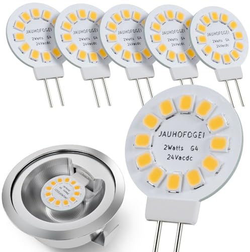JAUHOFOGEI Bombilla LED G4 24V 28V Luz Calida 3000K 2W sustituir Halógena G4 20W JC - Mini Bombillas Lámpara para Foco - LED Light Bulb G4 - Pack de 6 Unidades