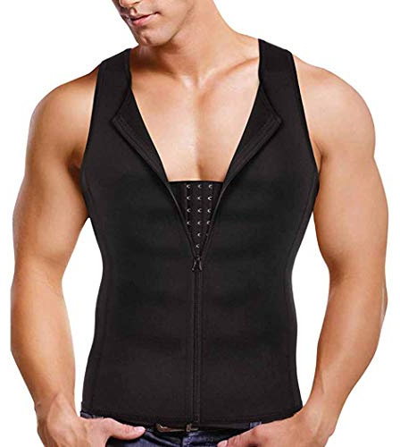 Gotoly Men Waist Trainer Vest Weightloss Corset Sport Body Shaper Zipper Closure Sweat Suits Tummy Cincher Workout Shirt
