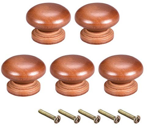 sourcing map Round Wood Knobs,5Pcs 35mm Dia Cabinet Furniture Kitchen Pulls Handles for Dresser Drawer Wardrobe, Light Red