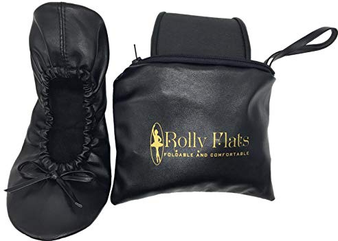 Women's Foldable Ballet Flats – Portable Flat Shoes for Travel and Wedding that Fit in Your Purse (M, Black)