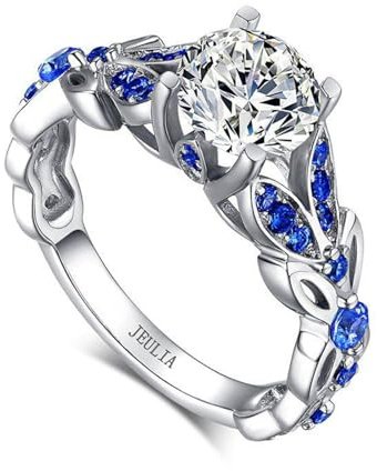 Jeulia 4.3 Carat Sterling Silver Butterfly Rings for Women Purple Amethyst Personalized Bridal Rings Set Round Cut Wedding Engagement Promise (Sapphire Blue, R 1/2)