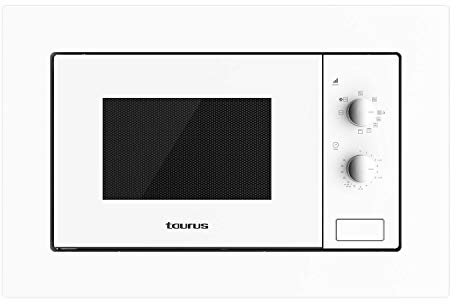 Taurus MO20WHM - Microondas encastrable, 20L capacidad, 800W, grill 1000W, 5 niveles potencia, 3 combinaciones grill+cocción, función descongelar, temporizador hasta 35 min, fácil instalación