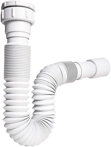 baanio Ausziehbarer Siphon, ABS, Weiß, geeignet für Waschbecken, Biden, Siphon, mit Eingang von 1 1/4 Zoll oder 1 1/2 Zoll Durchmesser und Ausgang 32-40