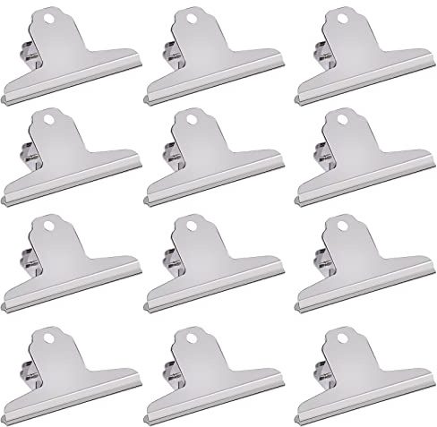 GUOKOFF Grande Bulldog Clip, 120mm Bulldog Clip, 12 Pieza, Binder Paper Clips Pinzas Metal Papel de Bisagra Clip, Plata Binder Clip, Clip Grande de Metal para Bisagra para oficina, escuela