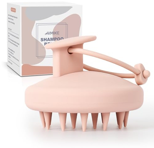 AIMIKE Massaggiatore Cuoio Capelluto(Bagnati e Asciutti),Silicone Scalp Massager per Shampoo e Massaggiatore Testa,Pulizia profonda e Esfoliazione Delicata,Stimola la Crescita Capelli,Rosa