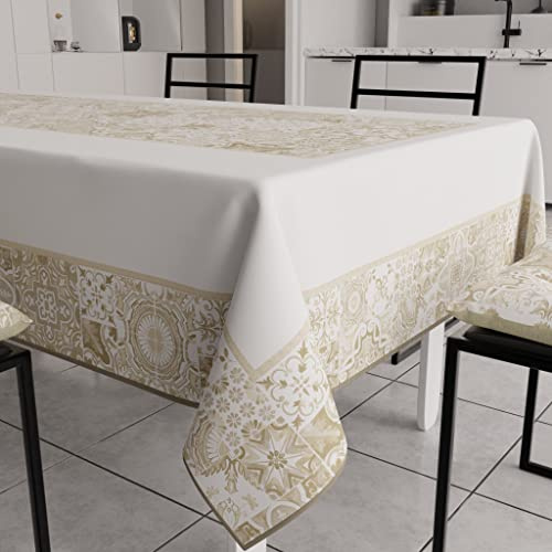 PETTI Artigiani Italiani - Tovaglia Antimacchia Rettangolare Copritavolo Cucina Disegno Geometrico Vietri Tortora X12 Posti (140x240 cm) 100% Made in Italy