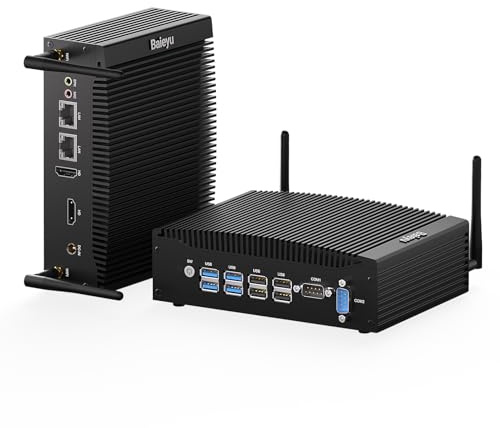 Baieyu Industrial Fläktlös Mini Computer Core i5-8260U PC Industrial Förinstallerad Windows 11 Pro 16GB RAM DDR4 512GB SSD, 2×HD, 2×RS232 COM, 4×USB 3.0, 4×USB 2.0, Auto Power On