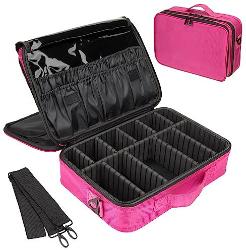 Kosmetiktasche Portable Schminktasche Organizer Große Reise Make up Tasche Professionelle Kosmetikkoffer mit Verstellbare Trennwände und Riemen für Frauen Mädchen und Maskenbildnerin Rose