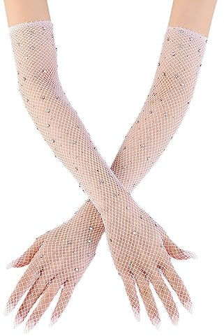 Wambere 1 paio di guanti a rete lunghi per donna, guanti lunghi con strass scintillanti, guanti a rete da donna, guanti da sera vintage, guanti da opera, per matrimonio, Halloween, mascherata, cosplay
