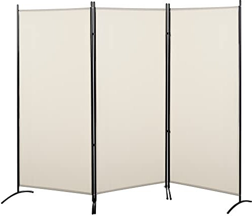 HOMCOM Paravento da Interno a 3 Pannelli, Separé Pieghevole Divisorio per Ambienti in Metallo e Poliestere, 253x50x182cm, Beige