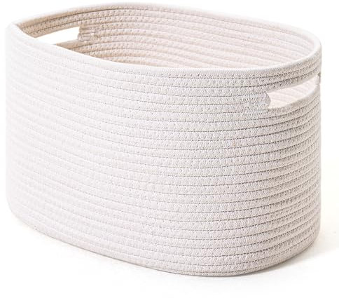 Storage Basket - Large Cotton Rope Basket for Organizing, Decorative Shelves, Books, Toys or Living Room Storage Bins (White, 1 Pack)