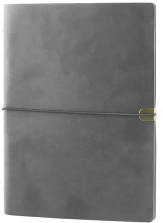 Carnet de Notes Rechargeable A5, Journal de Voyage en Cuir, Carnet Bullet Journal Ligné 80 Pages, Journal à Spirale Intime Vintage pour Bureau, Maison, École, Travail (Gris)
