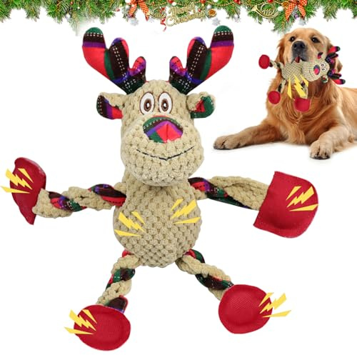 SOETDERT Jouet Chien Noel, Jouet Couineur de Noël pour Chien, Mâcher Jouet Interactif pour Chiots Chiens de Petite et Moyenne, Peluche Jouet Chiot Renne, Cadeaux de Noël pour Animaux de Compagnie
