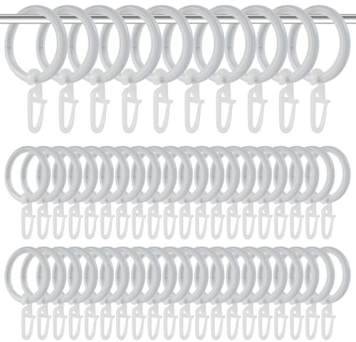 Dzmuero Anillas para Cortinas, 50 Piezas Argollas para Cortinas Metal con Ganchos y Anillo Silencioso, Diámetro Interior de 27 mm, Ganchos Cortinas para la Mayoría de Las Barras de Cortina (Blanco)