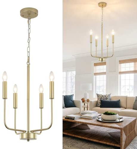 MRHYSWD Lampara Araña Dorado, 4 Luces Lampara Colgante Techo Vintage Modernas Lamparas de Techo Salon Lampara Techo Dormitorio Isla Cocina Pasillo Comedor, Bombillas E14 (Excluidas)
