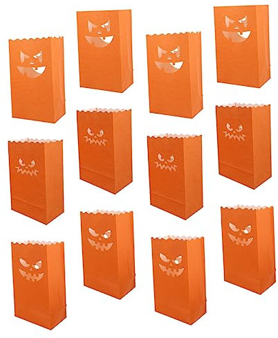 NUOBESTY 12Pcs Halloween Paper Candle Bags Luminary Pumpkin Face Design for Party Decorations Create Spooky Atmosphere for Halloween Events Suitable for Home Office Cafe and Hotel Decor