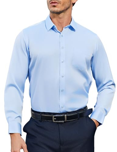 Casey Kevin Camisa Hombre Manga Larga Antirrugas, Regular Fit con Bolsillo | Camisas Botones Elástico Transpirable, Cuello Kent, Estilo Formal e Informal, Cuidado Sencillo, Traje Negocios Vestir