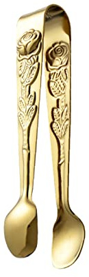 Mini Serving Tongs, 4Inch Small Rose Sugar Cube Tong, Small Serving Tongs Stainless Steel Ice Tong for Kitchen, Tea and Coffee Party, Appetizers, Desserts(COLOR:Gold)