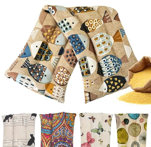 Saco Termico Semillas para Microondas - Bolsa Semillas Calor Microondas - Cojin de Semillas para Microondas - Sin Aroma - Relleno de Semillas de Mijo Ecológico - Fabricado en España 45x14cm (Fishes)