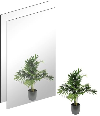 TSKDKIT 2 Pezzi Specchi Da Parete HD in Vetro Autoadesivi Con Specchio E Senza Cornice Grandi Piastrelle Adesive Per Camera Da Letto, Soggiorno, Corridoio (40 X 30cm)