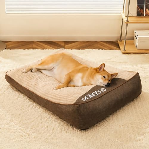 FUNNY FUZZY Large Orthopaedic Dog Beds - Dog Cushion Bed, 120 x 95 x 21 cm | Velvety Plush Washable Pet Bed Couch, Shredded Memory Foam Support, Non-Slip Dog Sleeping Mat & Cosy Nap Spot for Dogs